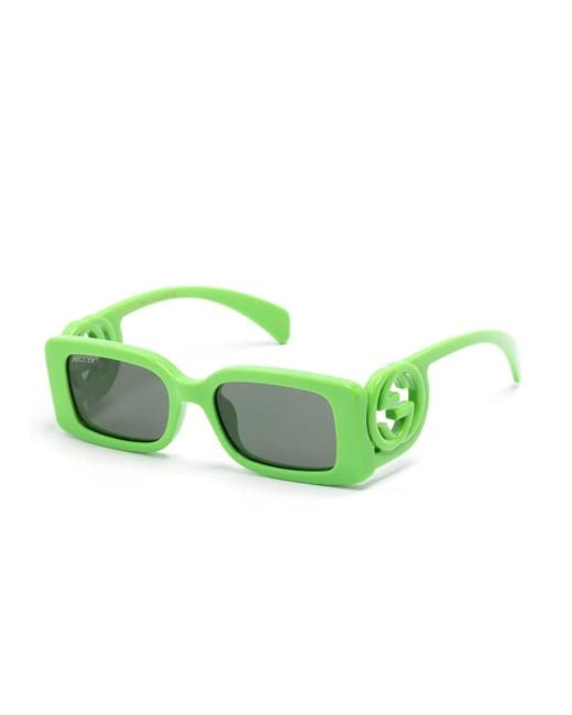 Gucci Green Chaise Lounge Rectangle-Frame Sunglasses