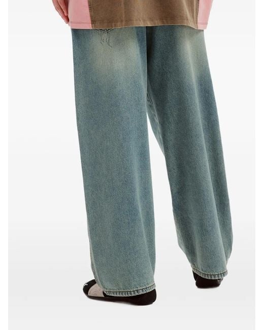 Mini Cream Blue Graphic-Print Wide-Leg Jeans