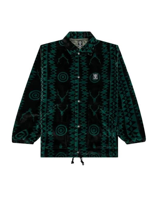South2 West8 Green Deer-Pattern Coach Shirt Jacket for men