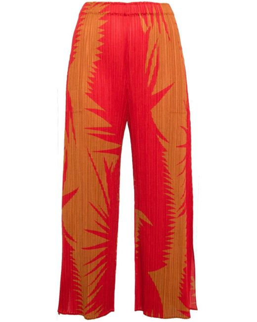 Pleats Please Issey Miyake Red Piquant Wide-leg Trousers