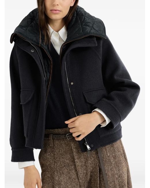 Brunello Cucinelli Black Veste En Laine Vierge Et Cachemire À Doublure Matelassée Détachable Thermore