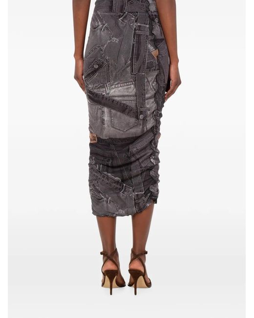 Love Moschino Gray Printed Mesh Skirt