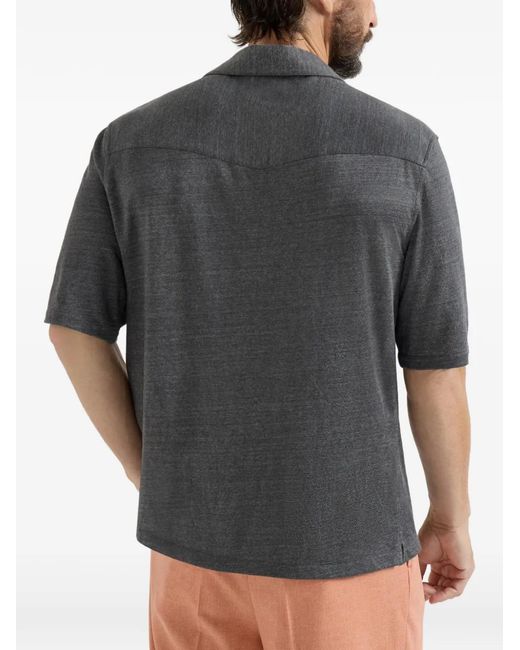 Brunello Cucinelli Gray Camp-Collar Short-Sleeve Shirt for men