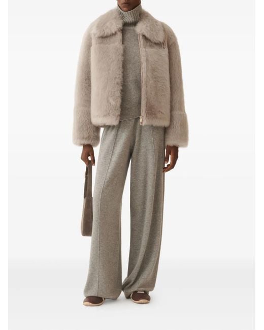 Fabiana Filippi Brown Shearling Zip-Front Jacket