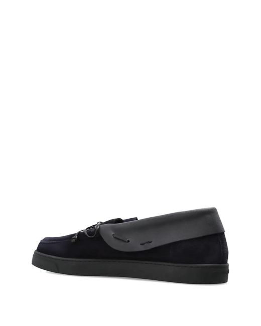 Giorgio Armani Black Lace-Up Suede Loafers for men