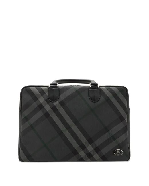 Burberry Black Check-Pattern Briefcase for men