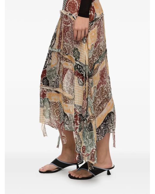 Bimba Y Lola White Printed Assymetric Skirt
