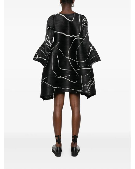 Jupe Longue Plissée Issey Miyake Pleats Please - Logo Noir Et Blanc, Taille 4