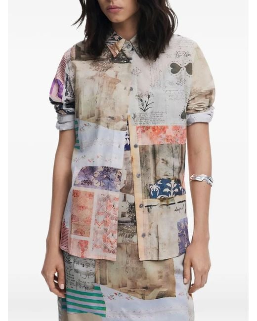 Desigual Natural Patchwork-Print Cotton Shirt