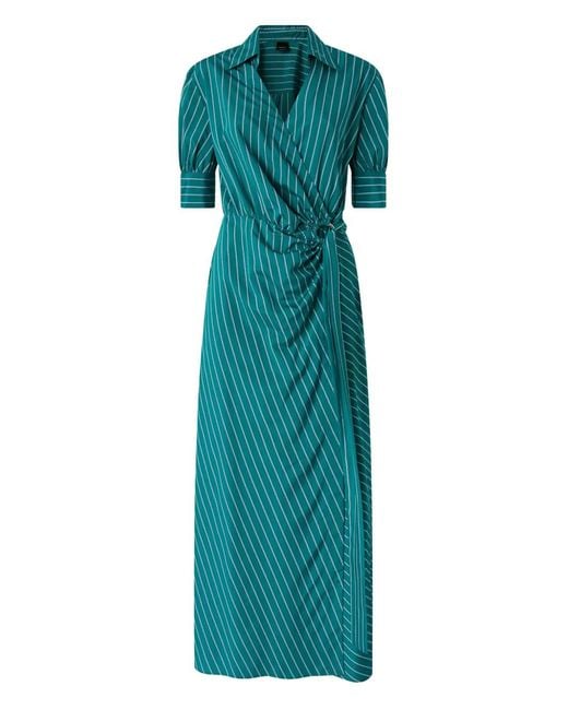 Pinko Green Long Wrap Dress With Striped Pattern