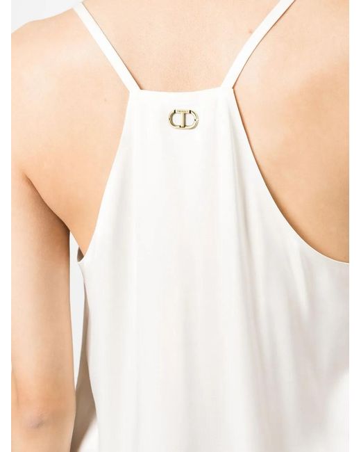 Twinset White Rear Logo-Plaque Satin Top