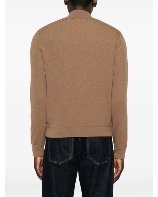 Moncler Brown Quilted-Panel Zip-Up Cardigan for men