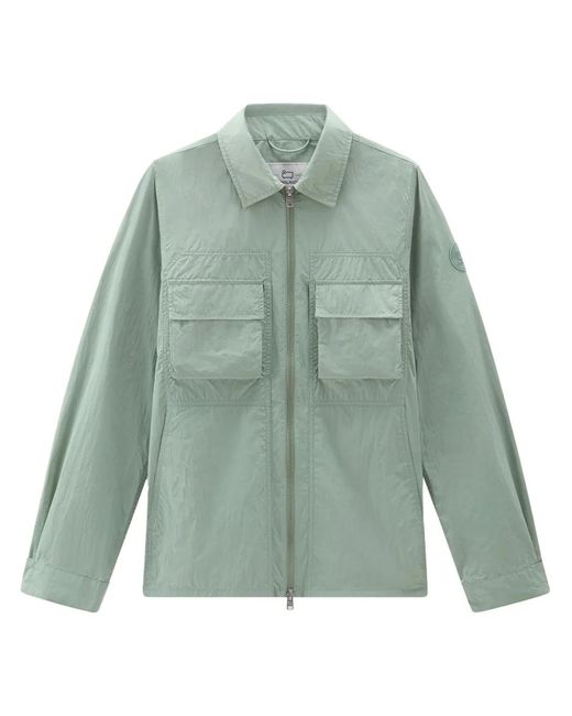Woolrich Green Crinkle Shirt Jacket for men