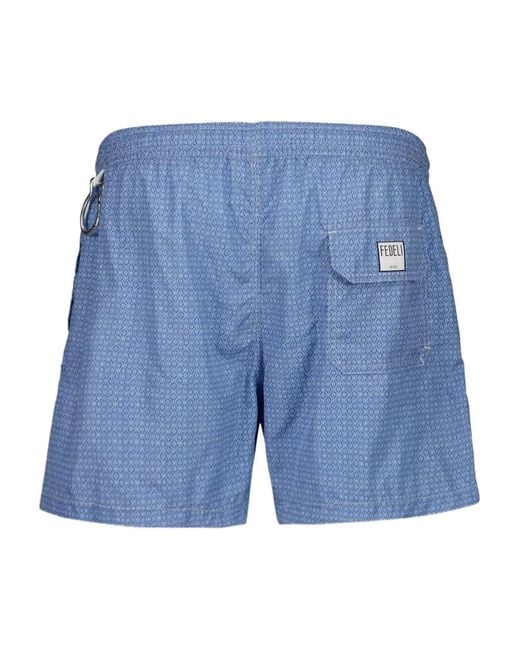 Fedeli Blue Madeira Patterned Swim Shorts for men