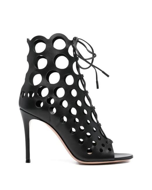 Gianvito Rossi Black Cutout Lace-Up Sandals
