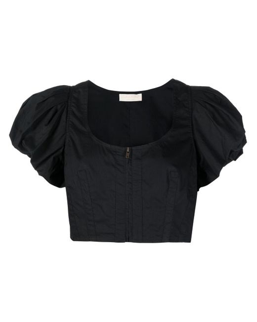 Ulla Johnson Cotton Short-sleeve Cropped Top in Black | Lyst UK