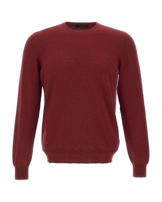 Gran Sasso Red Crew-Neck Ribbed-Trims Sweater for men