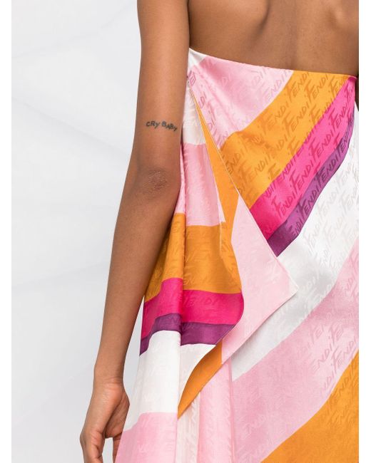 Fendi Orange Diagonal-stripe Maxi Dress