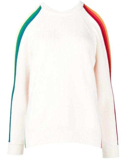 Monse White Striped Cold-Shoulder Jumper