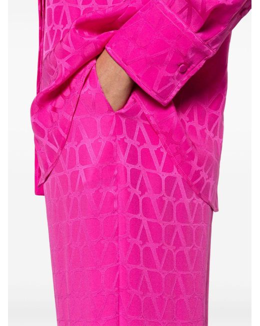 Valentino Garavani Pink Toile Iconographe Silk Palazzo Trousers