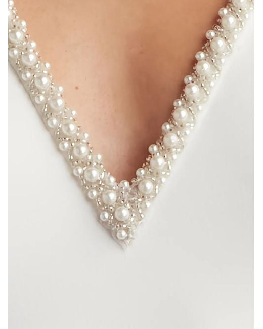 Tadashi Shoji White Marcellina Beaded V-Neck Maxi Dress