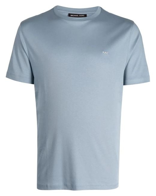 Michael Kors Blue Embroidered-Logo Cotton T-Shirt for men