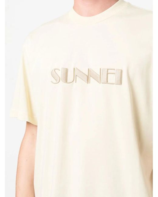 Sunnei Natural Embroidered-Logo Cotton T-Shirt for men