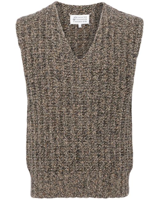 Maison Margiela Gray V-neck Chunky-knit Vest for men