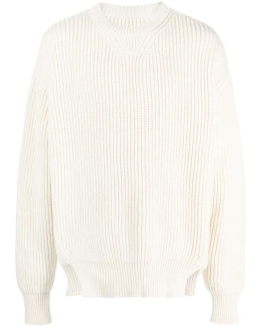 Jil Sander White Crew-Neck Ribbed-Knit Wool Jumper for men