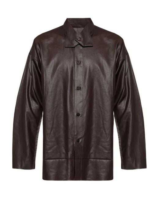 Homme Plissé Issey Miyake Brown Long-Sleeved Buttoned Shirt for men
