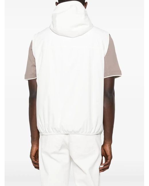 Brunello Cucinelli White Hooded Waistcoat for men