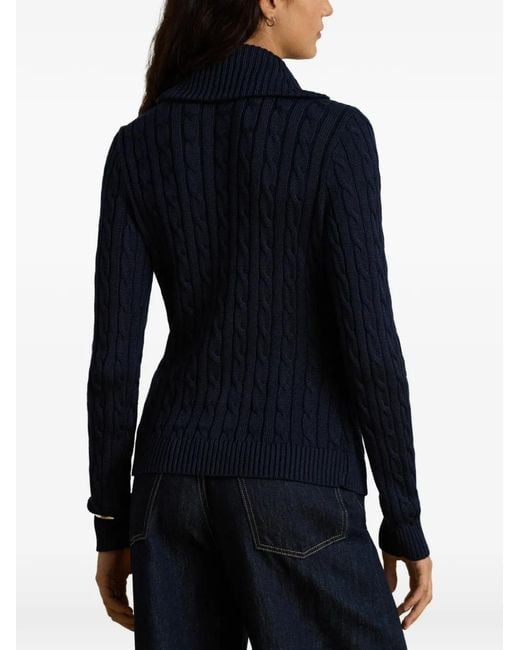 Ralph Lauren Blue Cable-Knit Shawl-Collar Sweater