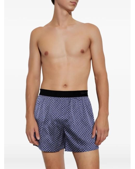 Tom Ford Blue Geometric-Print Boxer Shorts for men