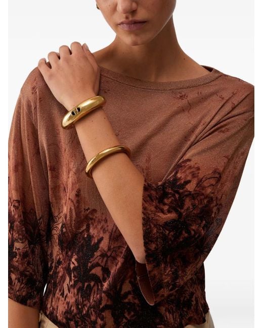 Liu Jo Brown Printed Crew-Neck Top
