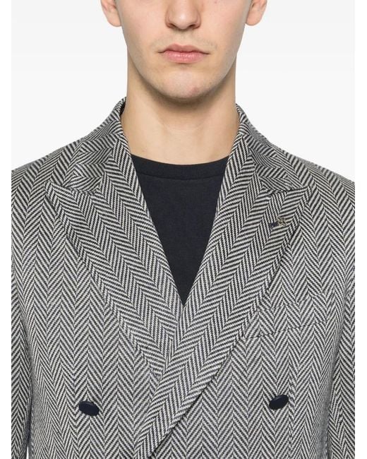 Tagliatore Gray Herringbone Double-Breasted Blazer for men
