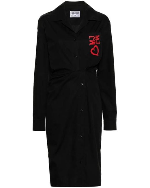 Moschino Midi-Jurk Met Geborduurd Logo in het Black