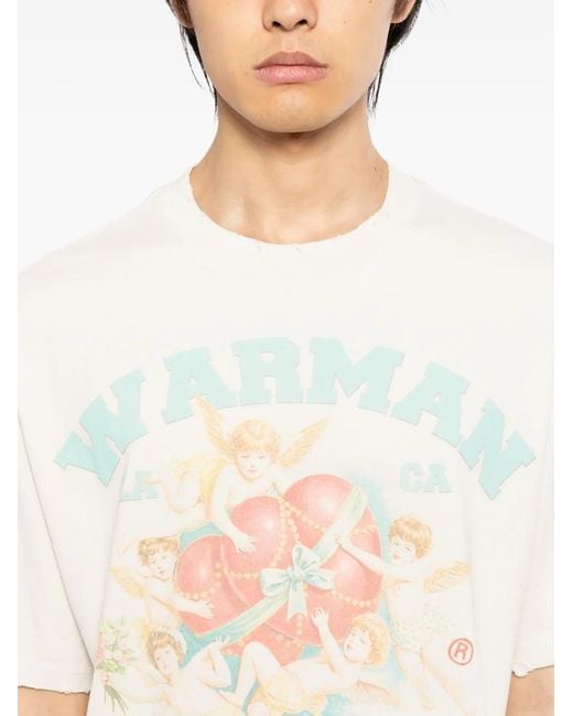 WARMAN White Printed T-Shirt for men
