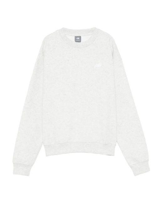 New Balance White Crew-Neck Cotton Sweatshirt