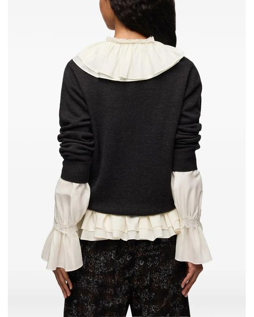 Ganni Black Jumper With Crochet Flower