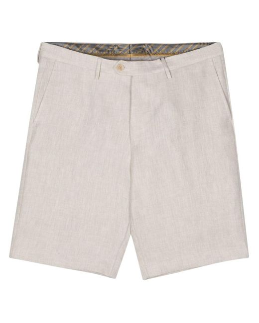 Etro White Linen Herringbone Bermuda Shorts for men