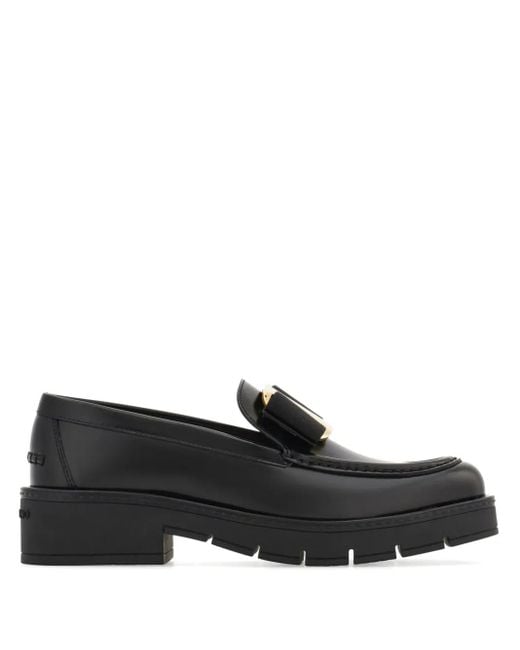 Ferragamo Black Chunky Bow Loafers For