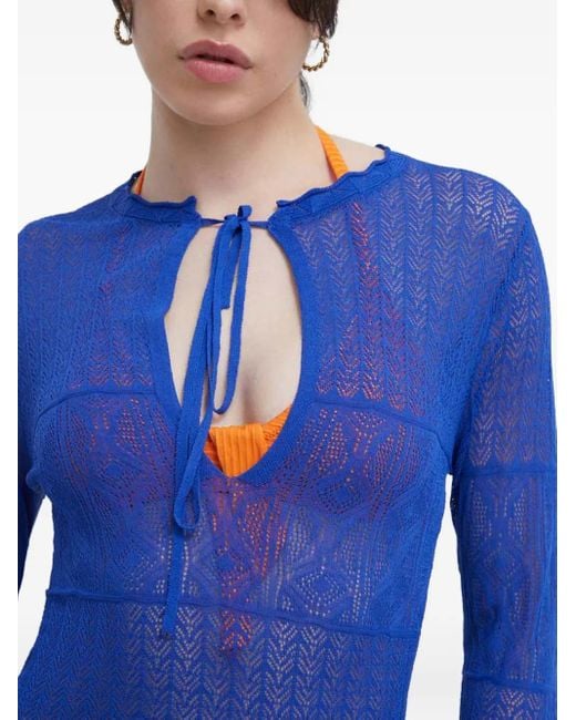 Desigual Blue Gestricktes Strandkleid Mit Schleifenkragen