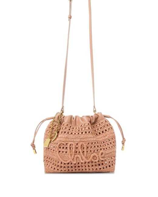 Chloé Pink Summer Banana Logo-Embroidered Woven Mini Bag