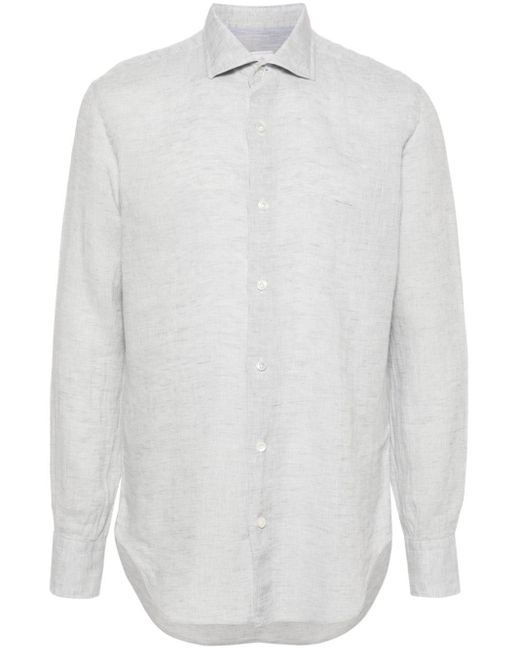 Eleventy White Linen Long-sleeved Shirt for men