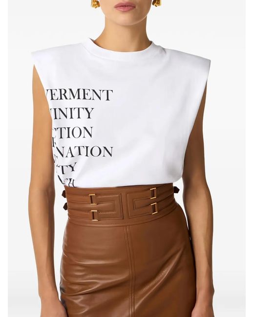 Elisabetta Franchi White Lettering-Print Jersey Sleeveless T-Shirt