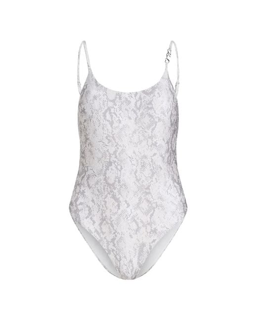 Karl Lagerfeld White Snake-Print Scoop-Neck Swimsuit
