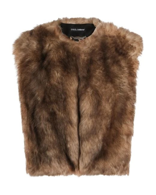 Dolce & Gabbana Brown Fur-Trimmed Gilet