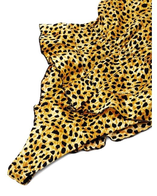 Versace Brown Leopard-Print Ruffled Bodysuit