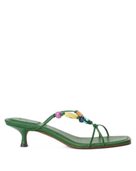 Polo Ralph Lauren Green Bead-Detailed Leather Sandals