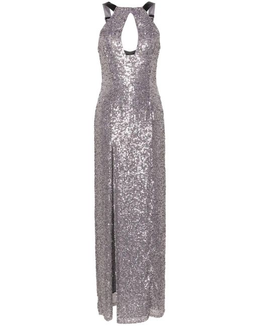 Elisabetta Franchi Purple Halterneck Sequined Maxi Dress